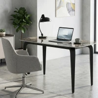 HOMCOM Table à manger rectangulaire pour 4 personnes, 130 x 70 x 75 cm, table de cuisine avec plateau en pierre frittée, marron(m-9)