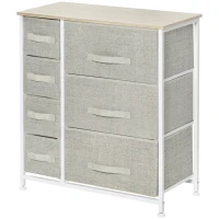 HOMCOM Commode 7 tiroirs en tissu, chiffonnier, meuble de rangement moderne, cadre en acier, 63,5 x 30 x 71 cm, gris(m-12)