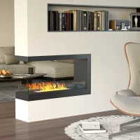 HOMCOM Camino Bioetanolo a 3 Lati con Bruciatore da 2.4L e Durata 4 Ore, Copertura 30㎡, 100x30x55cm, Nero(m-10)