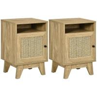HOMCOM 2-Piece Narrow Rattan Nightstands, Side End Table with Shelf and Cupboard, 39cm x 35cm x 60cm, Natural(m-1)