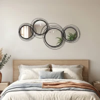 HOMCOM Metal Wall Art 56cm Modern Decorative Mirror Decor for Living Room Bedroom Dining Room, Black(m-10)