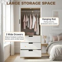 HOMCOM Modern Clothes Storage Cupboard Unit, 3 Drawer 2 Door Wardrobe with Hanging Rod, Oak(m-4)