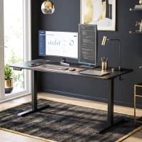 HOMCOM Standing Desk Memory Control Height Adjustable Desk 2 Cable Holes LED Display Sit Stand Desk Black(m-2)