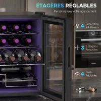 HOMCOM Cave à vin 16 bouteilles 42L, réfrigérateur à vin et boissons avec température réglable 5-18°C, porte en verre, noir(m-6)