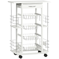 HOMCOM Carrito de Cocina con Ruedas Carrito Verdulero con Cajón Cestas y Estantes Laterales 57x37x83cm Blanco