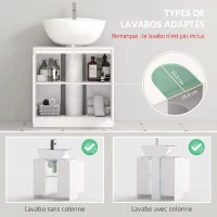 HOMCOM Meuble salle de bain sous Lavabo - meuble sous-vasque - placard 2 portes avec étagère blanc(m-4)