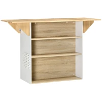 HOMCOM Ilot central cuisine meuble de rangement cuisine de service avec plan de travail rabattable en bois de caoutchouc et 2 étagères - 140 x 55 x 91 cm(m-1)