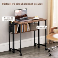 HOMCOM, Birou Pliabil, cu Raft Deschis și Buzunar Lateral, din Lemn și Oțel, 80x50x75 cm, Maro și Negru(m-5)