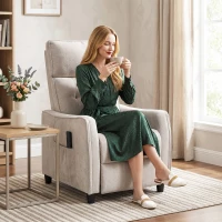 HOMCOM Sillón de Masaje Reclinable con Reposapiés 2 Zonas de Masaje Asiento de Muelles Bolsillos Tapizado en Lino Crema(m-8)