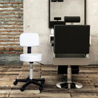 HOMCOM Rollhocker höhenverstellbar mit Rückenlehne Drehhocker 72-84 cm Arbeitshocker 360° drehbar Bürohocker für Büro Salon Massage Spa Weiß(m-2)