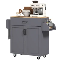 HOMCOM Isla de Cocina con Ruedas con Cajón Armario con Puertas Toallero y Especiero 105x36x85 cm Gris(m-11)