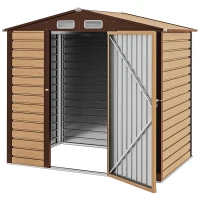 Outsunny 4 x 6ft Galvanised Steel Garden Shed, with Lock and Gloves - Oak(m-12)