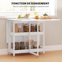 HOMCOM Table à manger pliante sur roulettes 4 personnes avec compartiments ouverts, pour petits espaces, salle à manger, blanc(m-5)
