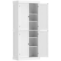 HOMCOM Mobile Cucina Alto con 6 Ripiani Regolabili e 2 Ante in Legno, 76x40.5x184 cm, Bianco(m-1)