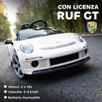 AIYAPLAY Macchina per Bambini 3-5 Anni con Licenza Ufficiale RUF GT, Telecomando, Cintura di Sicurezza e Musica, Bianco(m-3)