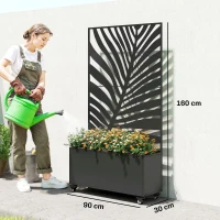 Outsunny Jardinière avec treillis, bac à fleurs, avec brise-vue et roulettes verrouillables, métal, 90 x 30 x 160 cm, noir(m-3)