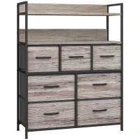 HOMCOM Rustic Chest of Seven Fabric Drawers - Grey Wood Effect(m-1)