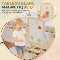 AIYAPLAY Tableau enfant à double face, tableau noir réglable en hauteur et tableau blanc magnétique, 48,5x46,5x70-97cm, naturel(m-7)