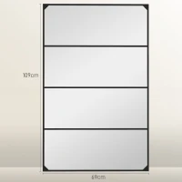 HOMCOM Specchio da Parete in Stile Industriale con 4 Ganci, in Vetro Multistrato, Metallo e MDF, 109x2x69 cm, Nero(m-3)