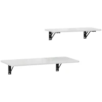 HOMCOM Juego de 2 Mesas Plegables de Pared, Escritorios Flotantes para Cocina Comedor, 80x40x16,5cm 60x30x11,5cm Blanco Brillo(m-2)
