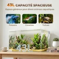 PawHut Aquarium 43L en Verre Trempé avec Tapis de Protection Pour Poissons, Crevettes, Tortues, 50 x 30 x 30 cm, Transparent(m-6)