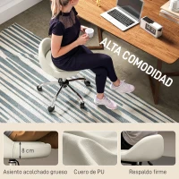 HOMCOM Taburete con Ruedas Taburete Giratoria con Altura Ajustable Taburete Cosmética Dentista Peluqueria Ø50x63-83 cm Blanco(m-5)
