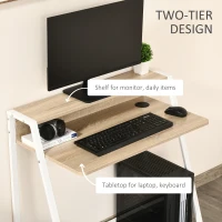 HOMCOM Writing Desk Computer Table Home Office PC Laptop Workstation Storage Shelf 84L x 45W cm White and Oak(m-4)