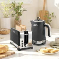 HOMCOM Sleek Textured Kettle and Toaster Set - Black(m-2)