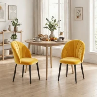 HOMCOM Set 2 Sedie da Pranzo Imbottite con Schienale a Conchiglia in Velluto, 52x55x79 cm, Giallo(m-9)