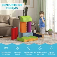 HOMCOM Conjunto de 7 Blocos de Espuma para Crianças 1-3 Anos, Blocos de Psicomotricidade e Construção, 60x40x11 cm, Multicolor(m-4)