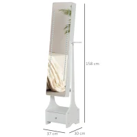HOMCOM Jewellery Cabinet, Full Length Mirror with Storage, Free Standing Mirror with LED Lights, Hooks, Drawer and Hairdryer Holder for Bedroom, White(m-3)