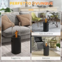HOMCOM Camino a Bioetanolo in Acciaio e Vetro con Capacità 0.3L e Copertura 15㎡, 27x27x82 cm, Nero(m-6)