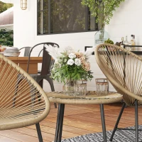Outsunny Salon de jardin extérieur en résine tressée 2 personnes, plateau en verre trempé, pour balcon terrasse patio, naturel(m-8)