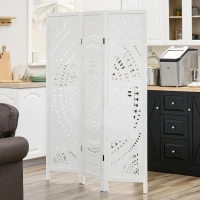 HOMCOM Separé Paravento da Interni Pieghevole a 3 Pannelli in Legno Intagliato, 120x170cm, Bianco(m-9)