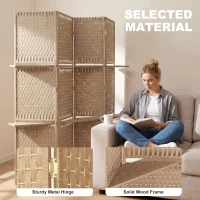 HOMCOM Wave Fibre Freestanding Folding Privacy Screen Panels, Room Divider, Natural Wood Finish(m-5)