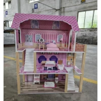 AIYAPLAY Casa de Bonecas em Madeira para Crianças Casa dos Sonhos para Meninas de 3 Andares com Varanda Escadas e 10 Acessórios Rosa(m-1)