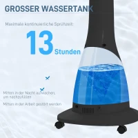HOMCOM Standventilator mit Luftbefeuchtung, leise, mobil, Fernsteuerung, Schwarz(m-8)