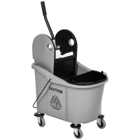HOMCOM Wischwagen mit Mopp-Presse, 36L, Wassertrennwand, 4 Rollen, Schwarz/Grau(m-12)