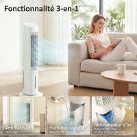 HOMCOM Refroidisseur d'air colonne 3 en 1 refroidisseur humidificateur ventilateur, oscillation 48°, 3 vitesses 3 modes, blanc(m-4)