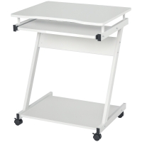HOMCOM Bureau Informatique Roulant - Bureau Mobile - Table d'ordinateur - Tablette coulissante Clavier + étagère - Blanc