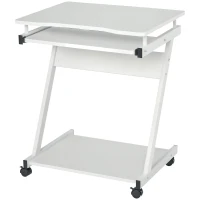 HOMCOM Bureau Informatique Roulant - Bureau Mobile - Table d'ordinateur - Tablette coulissante Clavier + étagère - Blanc(m-1)