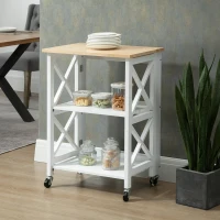 HOMCOM Carrito de Cocina Plegable Carro Auxiliar con Ruedas Carro Verdulero con 2 Estantes para Comedor 60x40x84 cm Blanco(m-10)