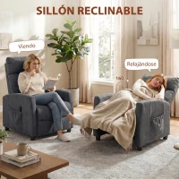 HOMCOM Sillón de Masaje Reclinable con Reposapiés 2 Zonas de Masaje Respaldo Alto Bolsillos Tapizado en Chenilla Gris(m-5)