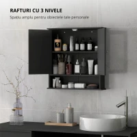kleankin Dulap de baie cu oglindă Dulap de perete cu 2 uși Raft deschis Raft reglabil 56x13x58cm Negru(m-6)