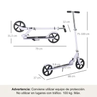 HOMCOM Patinete Plegable para Niños de 7-14 Años Scooter Infantil Manillar Ajustable en Altura de 4 Niveles con Freno Blanco(m-3)