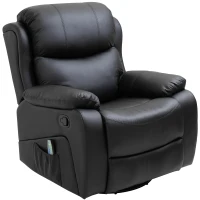 HOMCOM PU Leather Reclining Chair with 8 Massage Points and Heat, Manual Recliner with Swivel Base, Footrest and Remote, Black(m-11)