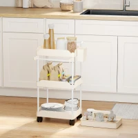 HOMCOM Carrito Auxiliar con Ruedas de 3 Niveles Carrito de Cocina con Cestas Extraíbles y Soporte para Toallas Blanco(m-10)