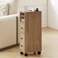 kleankin Mobiletto Bagno a 4 Ruote con Ripiano Aperto, Cassetto e Armadietto, in Legno, 18x30x68.5 cm, Color Rovere(m-8)