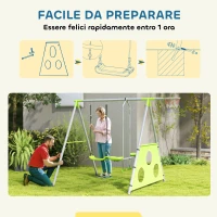 AIYAPLAY Gioco per Bambini 3 in 1 con Altalena da Giardino, Canestro e Porta da Calcio, 238x180x182 cm,, Verde e Grigio(m-5)