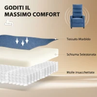 HOMCOM Poltrona Massaggiante e Reclinabile a 160° con Poggiapiedi e Telecomando, 66x91x108 cm, in Ciniglia Blu Scuro(m-6)